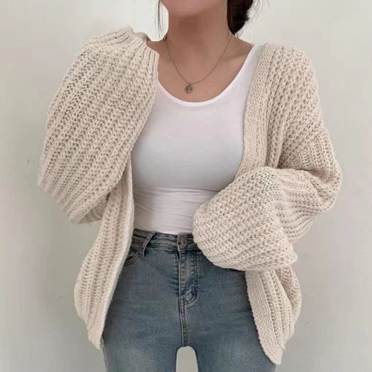 Solid Color Knitted Cardigan Sweater