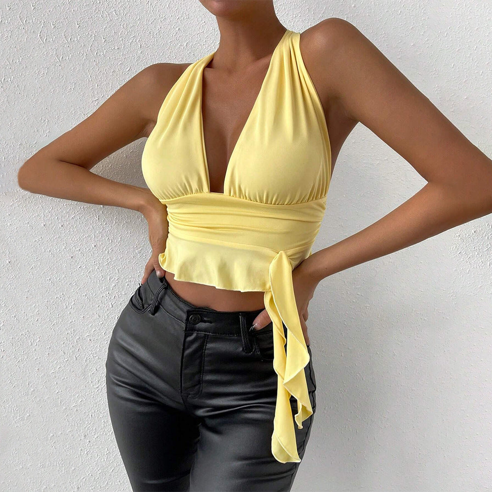 Milk Silk Hot Girl Deep V Cinched Slimming Pullover Female
