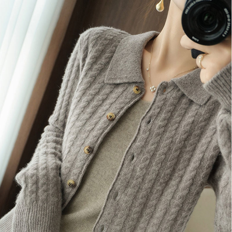 Spring And Autumn New Western Style Lapel Knitted Sweater