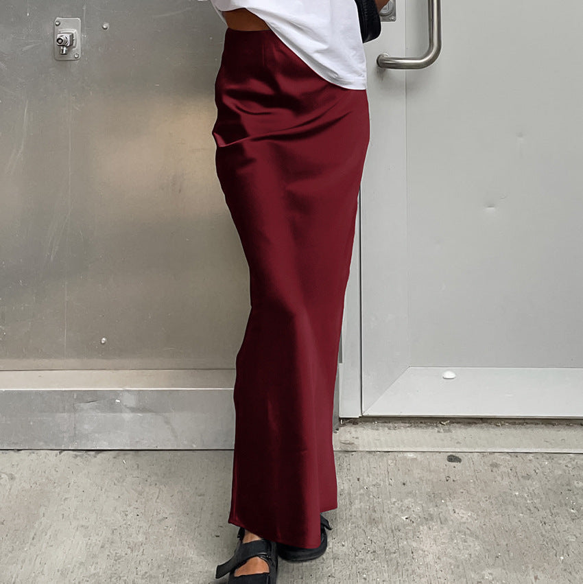 Women's Fashion Casual Satin Silk Skirt