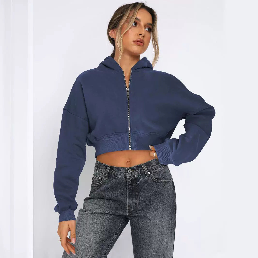 Long Sleeve Fleece Zipper Cardigan Hoodie Casual Jacket