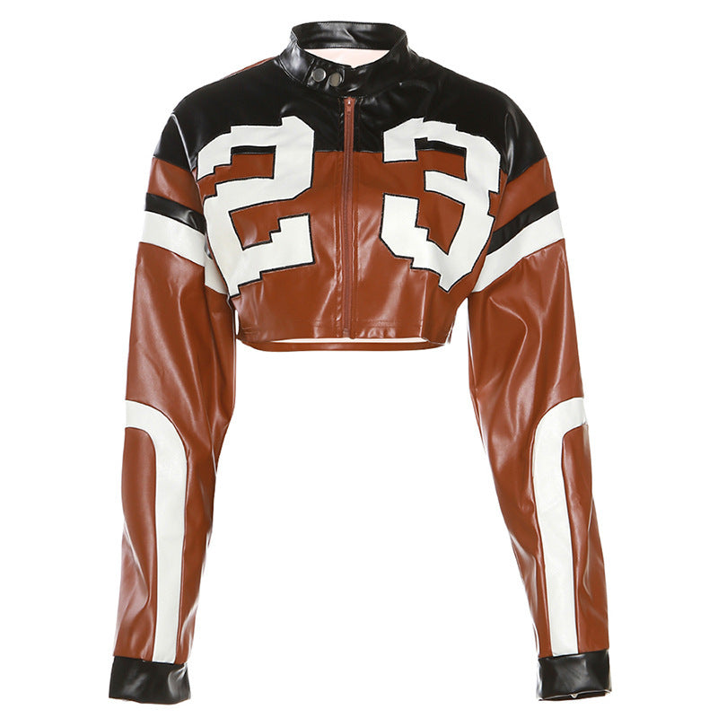 Personalized Street Shot Digital Letter Printing Cardigan Zipper Slim-fit Coat For Women