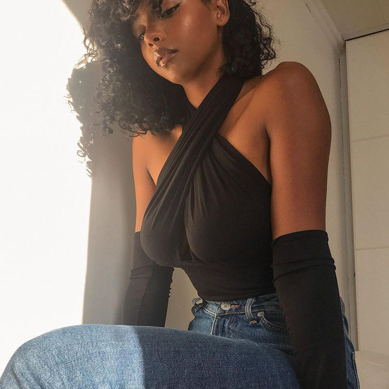 Women Halter Neck Backless Shirt