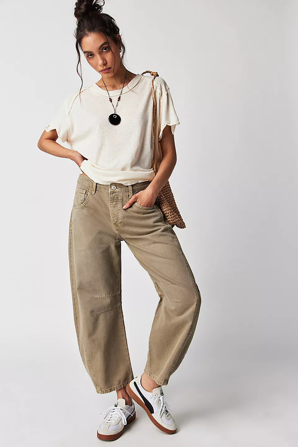 Women Casual Baggy Mid Waist Denim Jeans