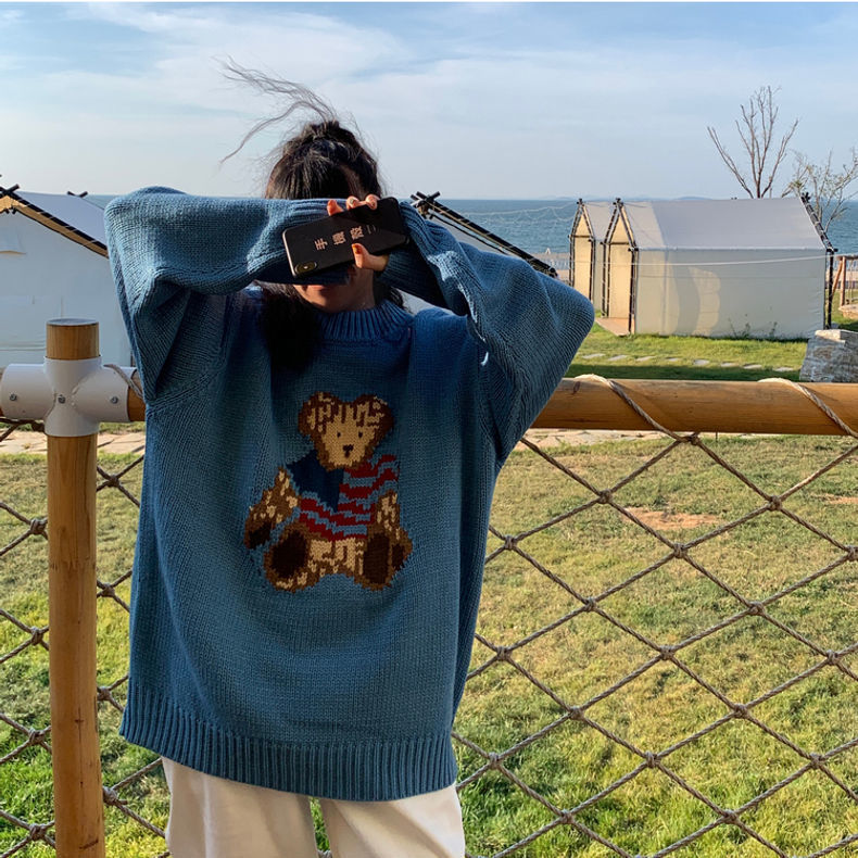 Bear sweater loose lazy style women's sweater