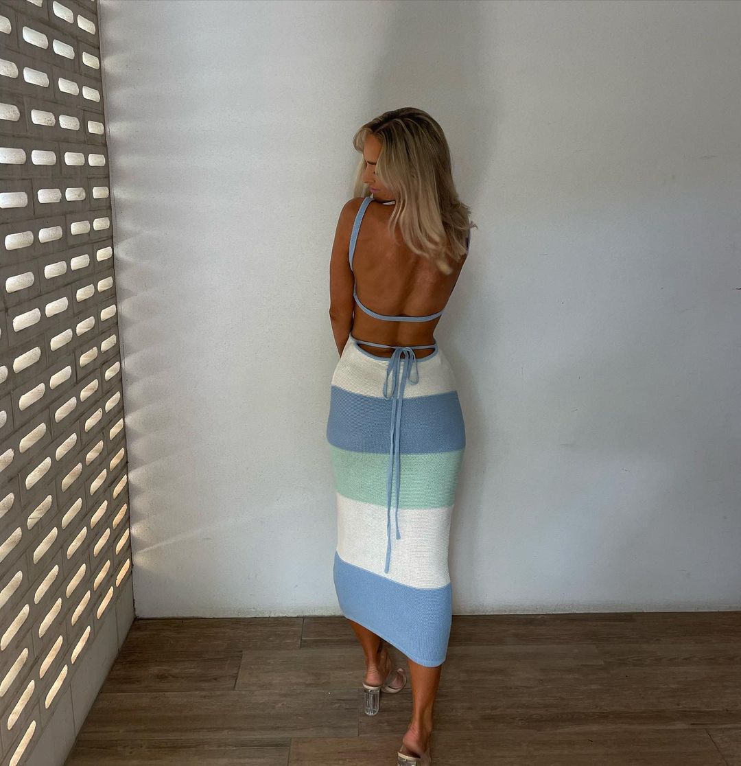 Women's Suspender Striped Colorblock Lace-up Knitted Dress