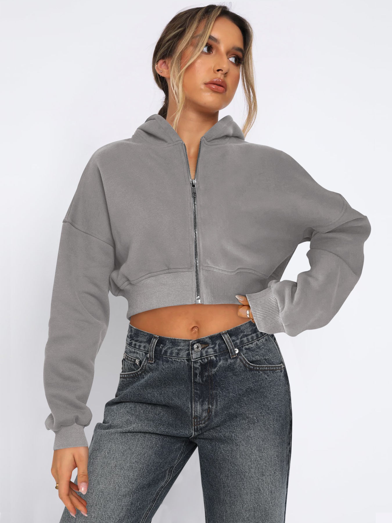 Long Sleeve Fleece Zipper Cardigan Hoodie Casual Jacket