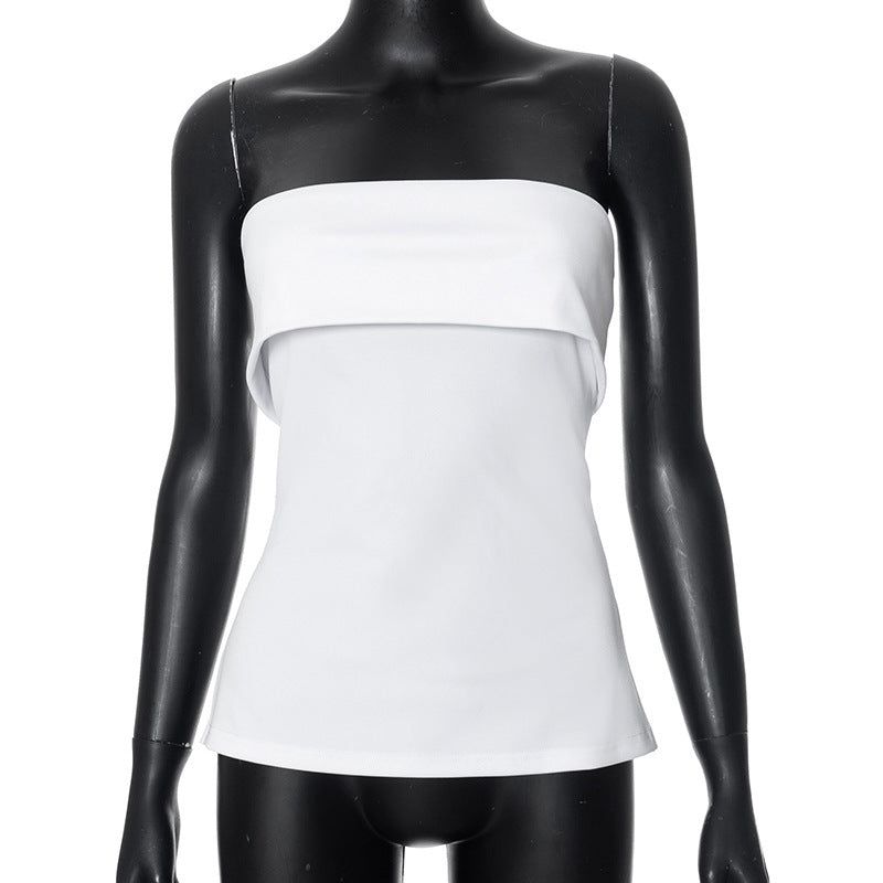 Tube Top Backless Slim Fit Slit T-shirt Top
