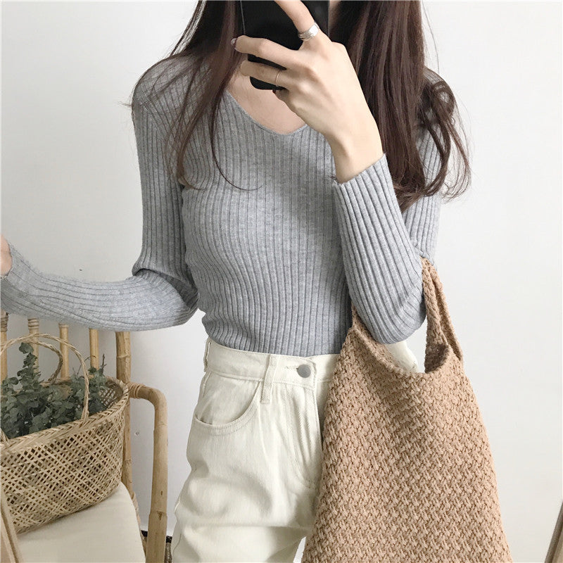 Knitted base sweater slim fit warm pullover top