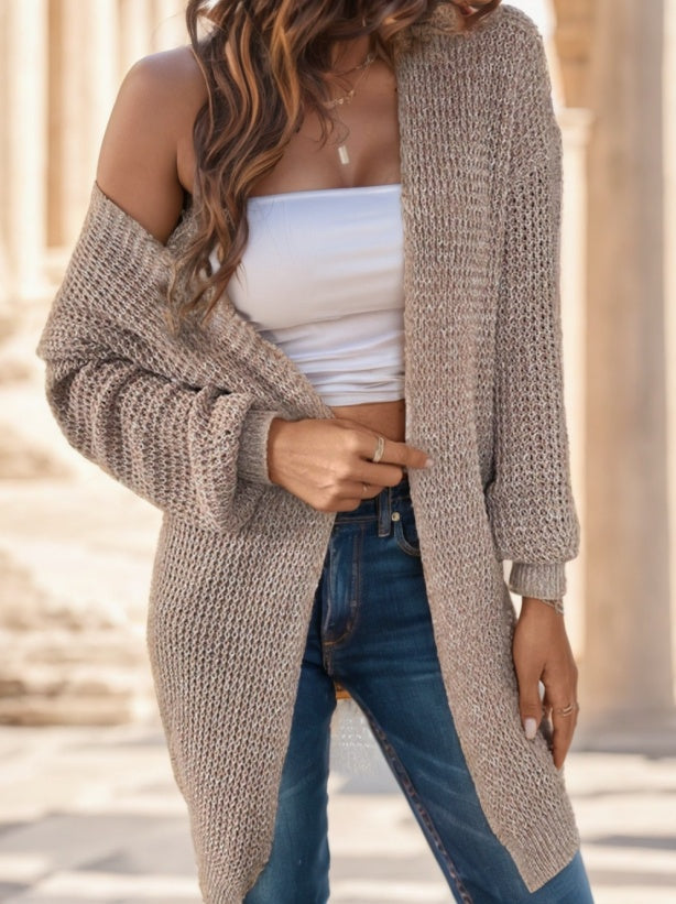 Solid Drop Shoulder Cardigan Long Sleeve Tops