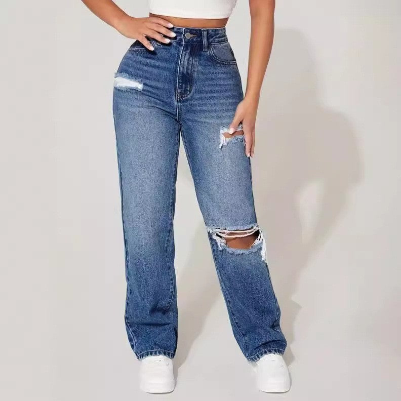Ripped Trendy Women's Jeans Straight
