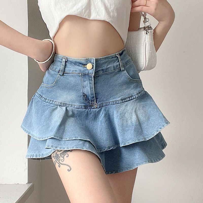Women's Double-layer Ruffled Denim Skirt
