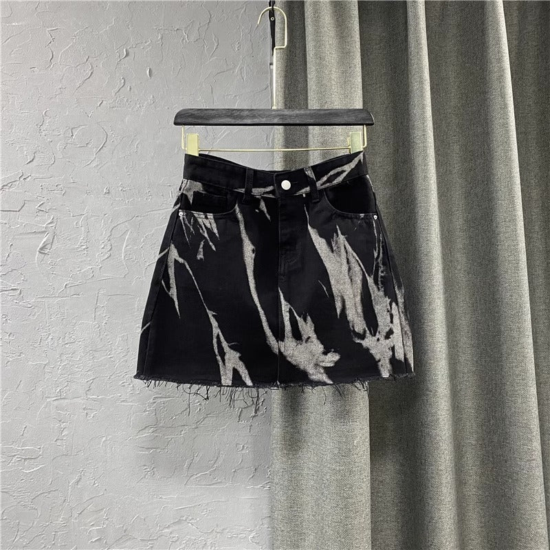 High Waist Slim Pattern Denim Skirt