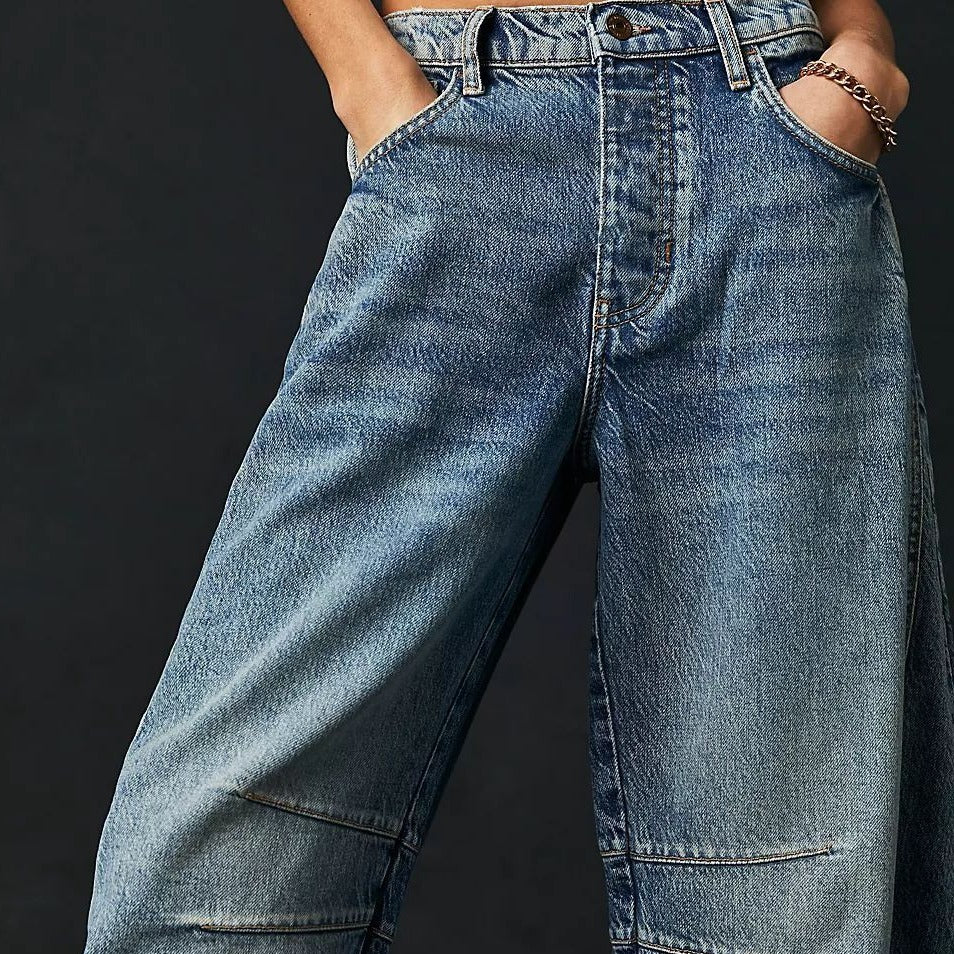 Women Casual Baggy Mid Waist Denim Jeans
