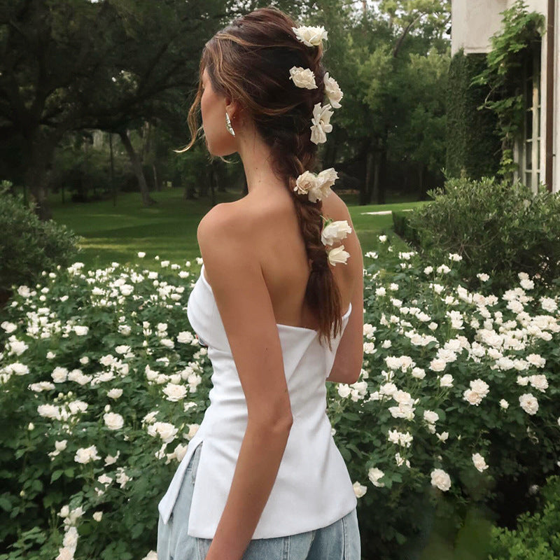 Tube Top Backless Slim Fit Slit T-shirt Top