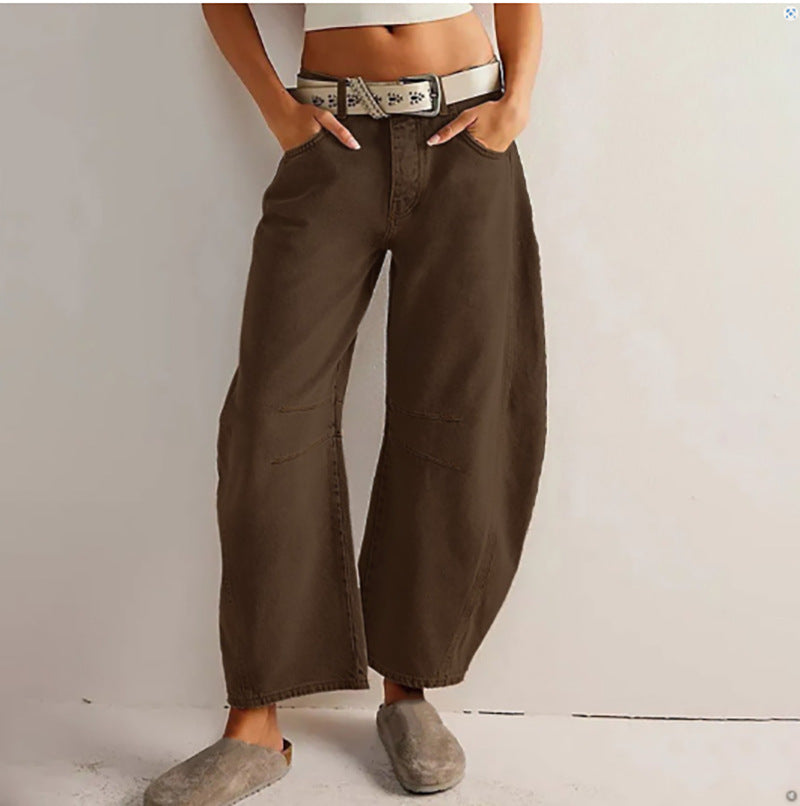 Women Casual Baggy Mid Waist Denim Jeans