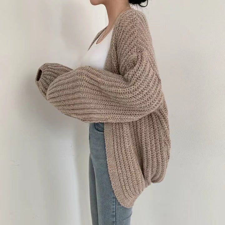 Solid Color Knitted Cardigan Sweater