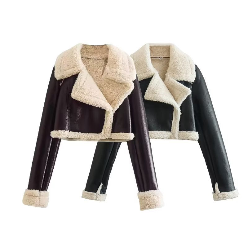 Double-sided Loose Short Zipper Fur Integrated Jacket