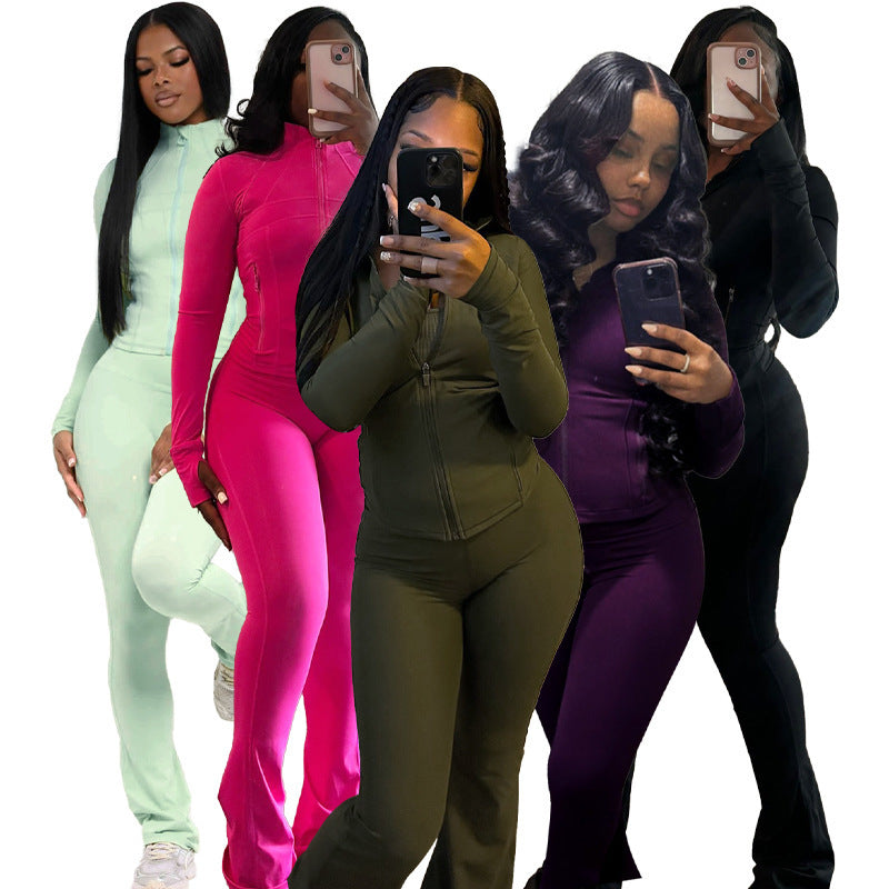 Women's Tight Long Sleeve Slightly Flared Two-piece Suit