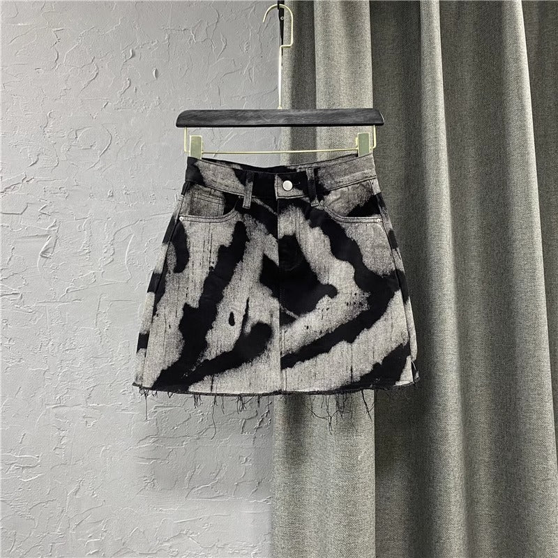 High Waist Slim Pattern Denim Skirt