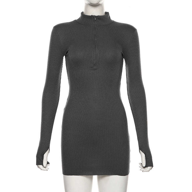 Long sleeve Zippered Mini Dress