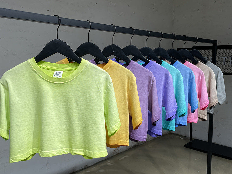 Distressed Colorful Frayed Cropped T-shirt