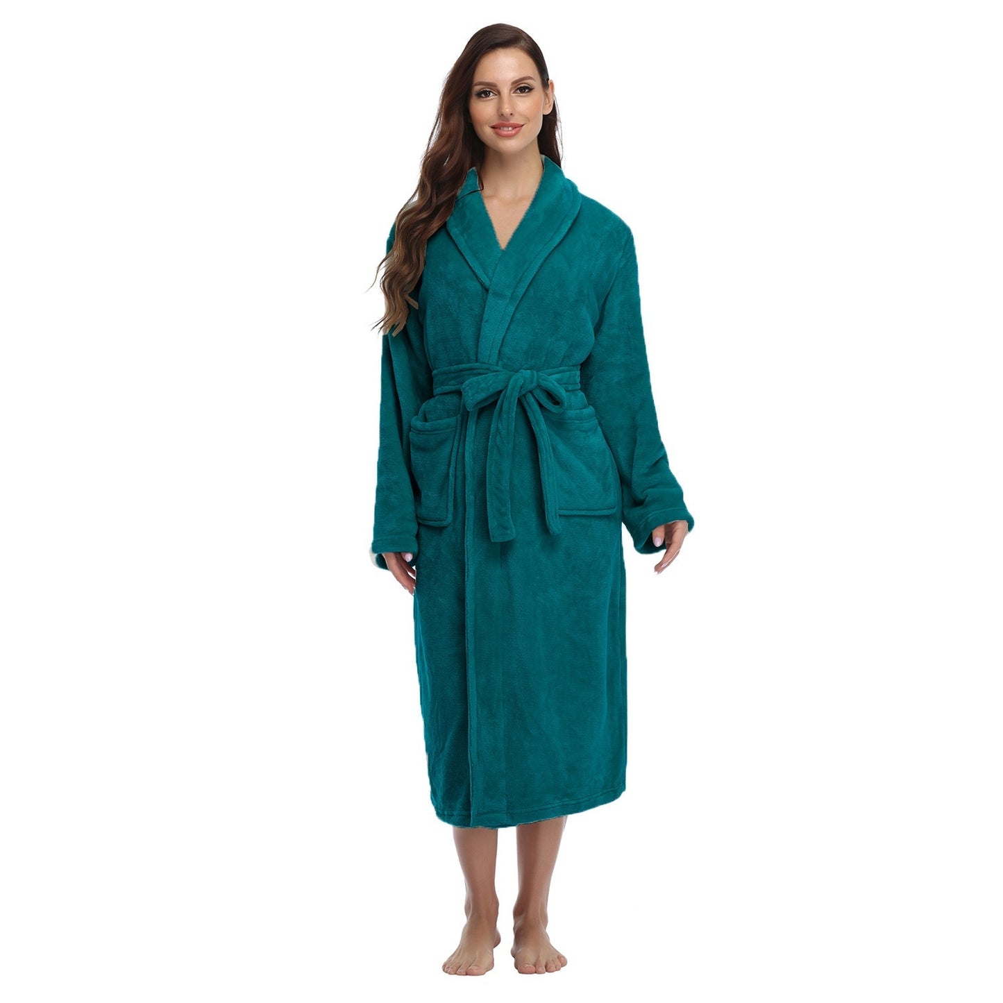 Flannel Couple Lapel Solid Print Nightgown