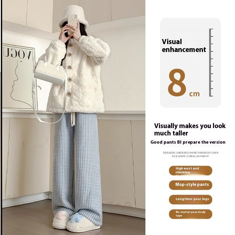 Slimming Lambswool Houndstooth Casual Wide-leg Pants