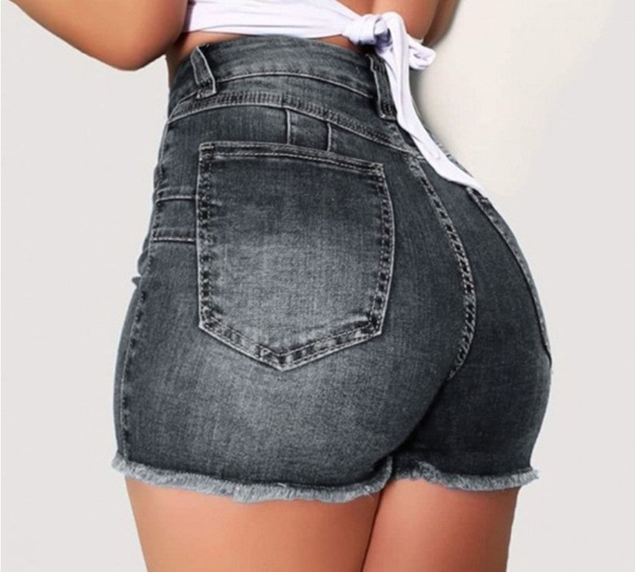 Stretch Slim Fit Ripped Denim Shorts For Women