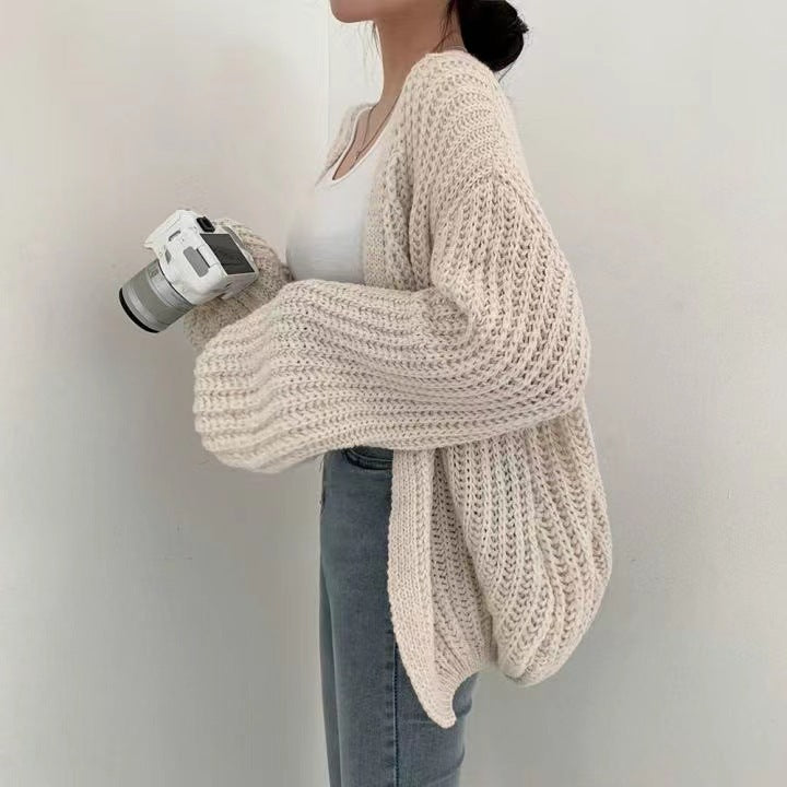 Solid Color Knitted Cardigan Sweater