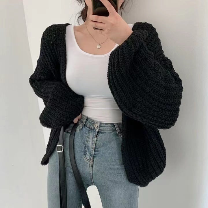 Solid Color Knitted Cardigan Sweater