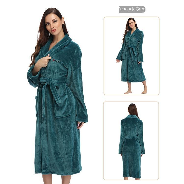Flannel Couple Lapel Solid Print Nightgown