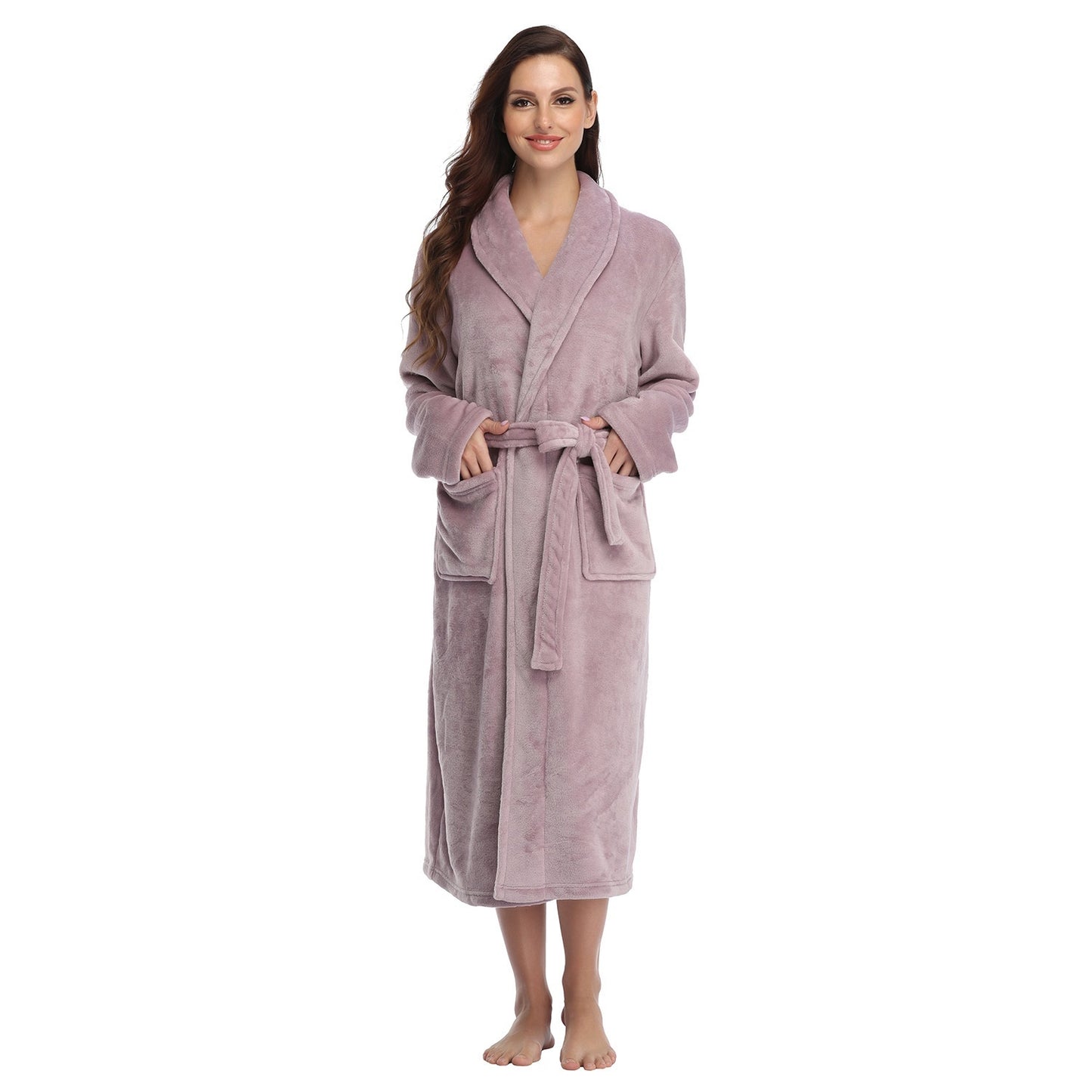 Flannel Couple Lapel Solid Print Nightgown