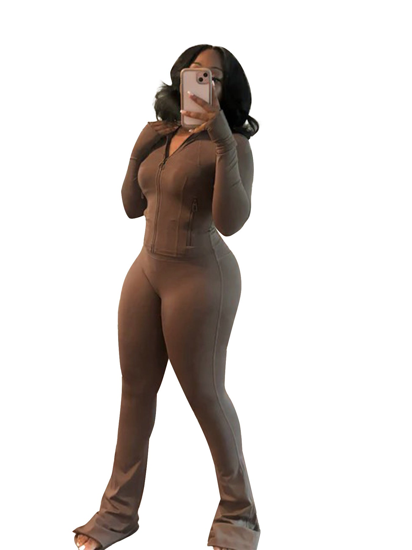 Women's Tight Long Sleeve Slightly Flared Two-piece Suit