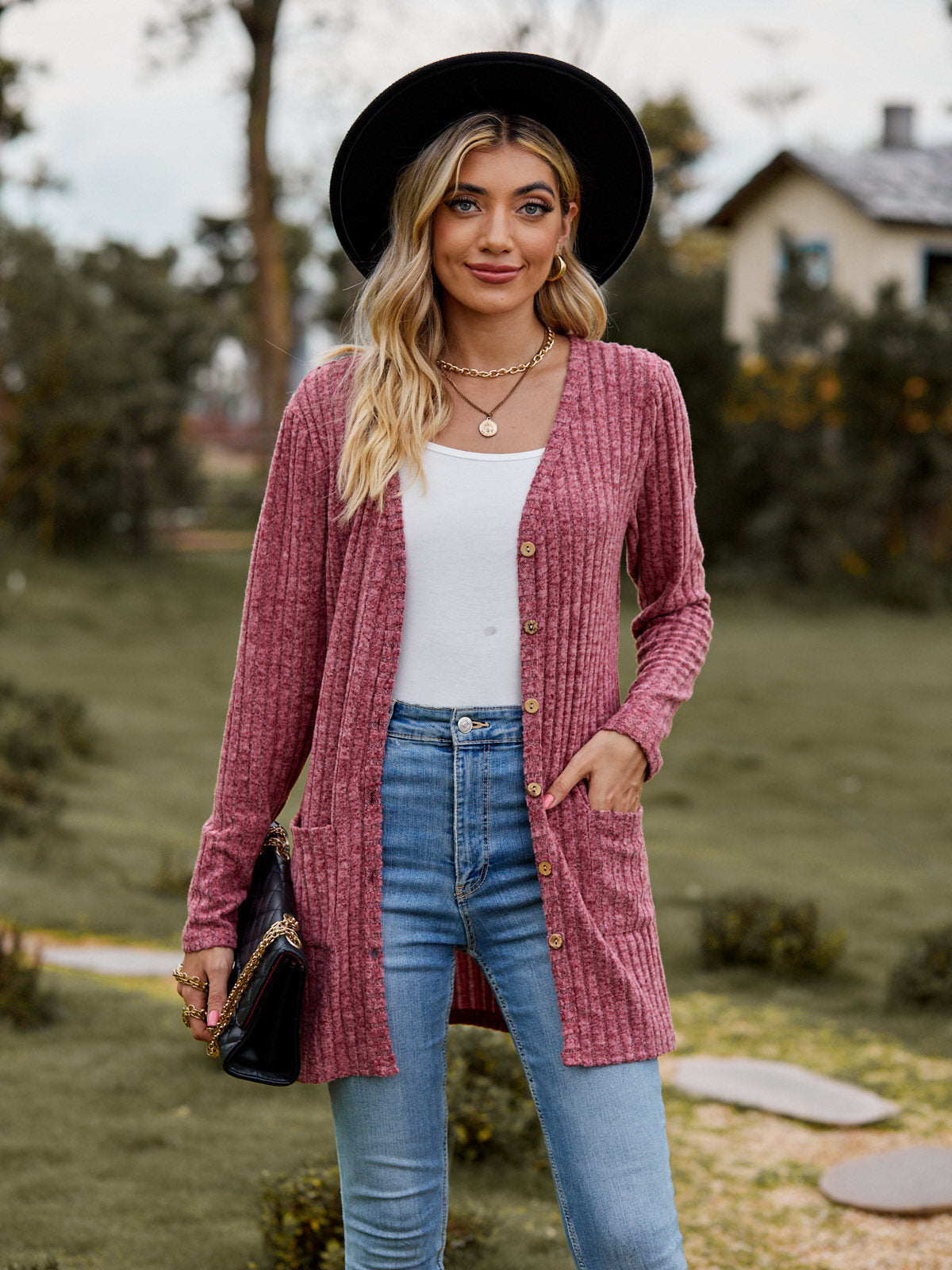 Women's Brushed Sunken Stripe Solid Color Long Sleeve Women's Overcoat