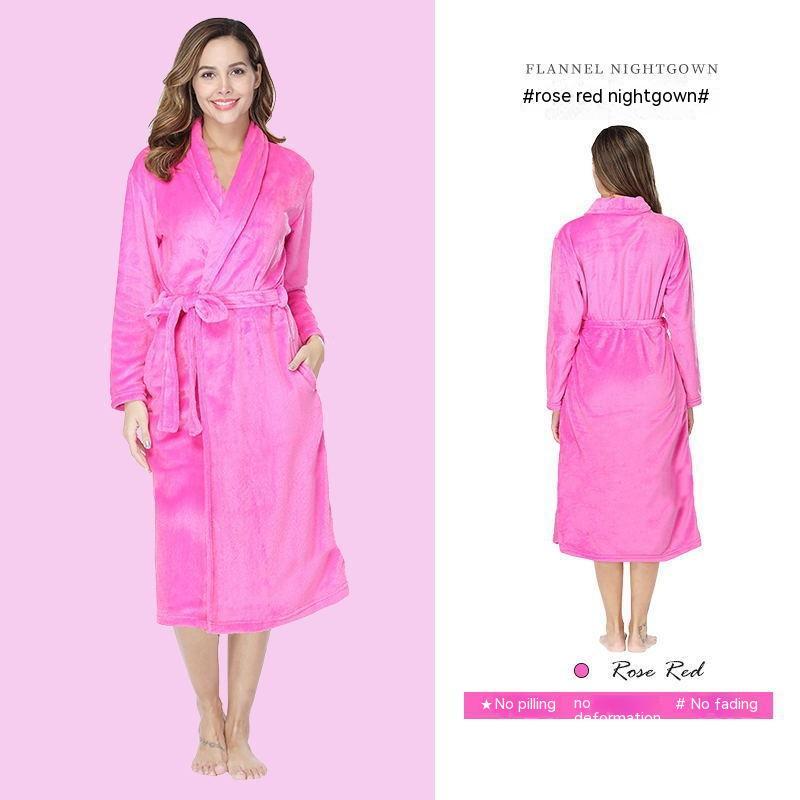 Flannel Couple Lapel Solid Print Nightgown