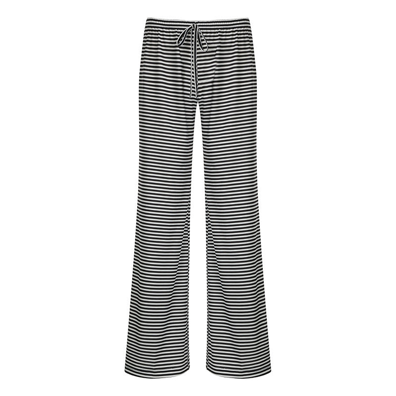 Women's Striped Print Y2K Fashion Casual Lace Up Home Straight Wide-leg Pants