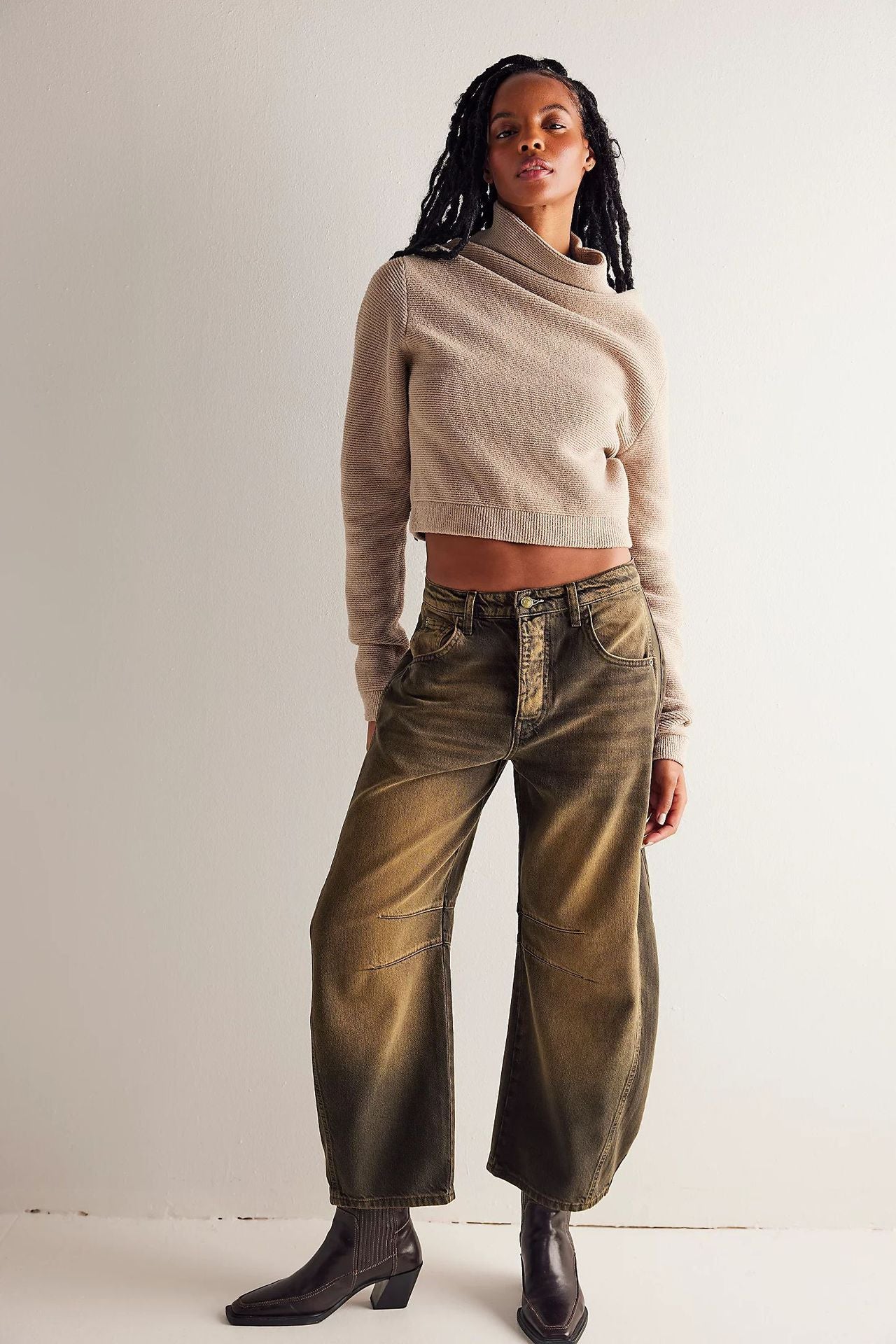 Women Casual Baggy Mid Waist Denim Jeans