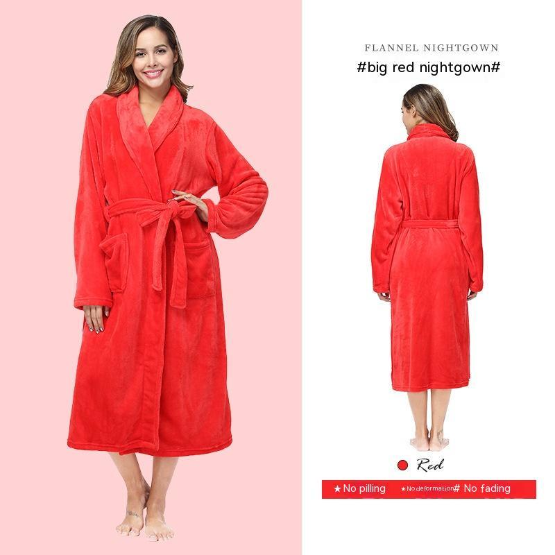 Flannel Couple Lapel Solid Print Nightgown