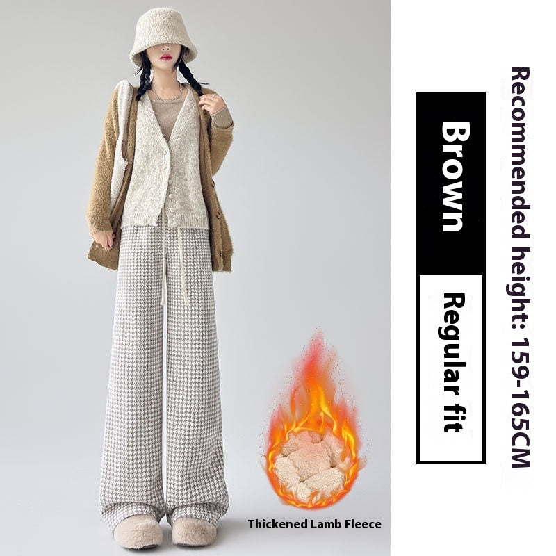 Slimming Lambswool Houndstooth Casual Wide-leg Pants