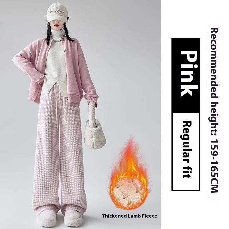 Slimming Lambswool Houndstooth Casual Wide-leg Pants