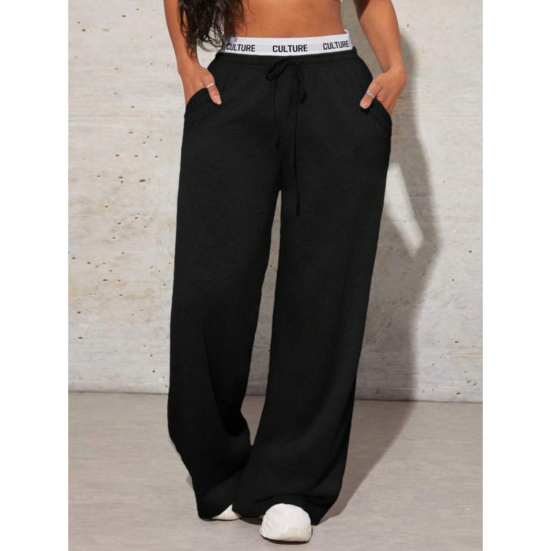 Women's Simple Letter Print Casual Wide-leg Pants