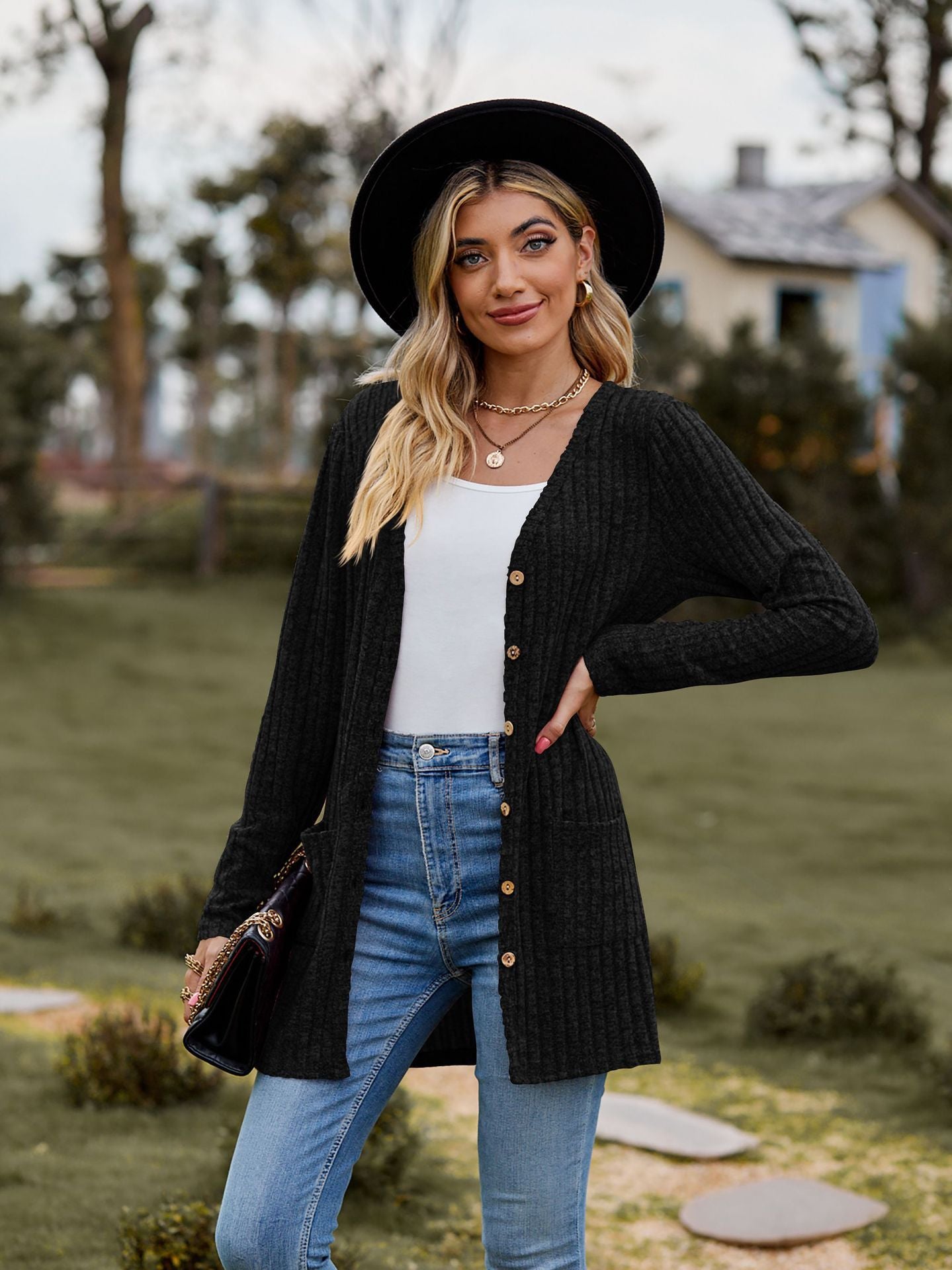 Women's Brushed Sunken Stripe Solid Color Long Sleeve Women's Overcoat