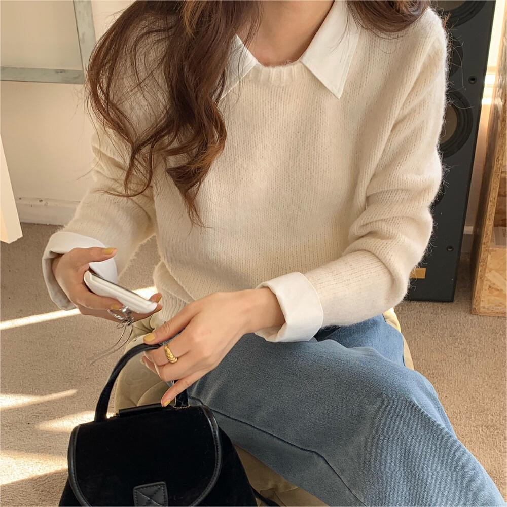Idle Style Contrast Color Lapels Knitwear Top For Women
