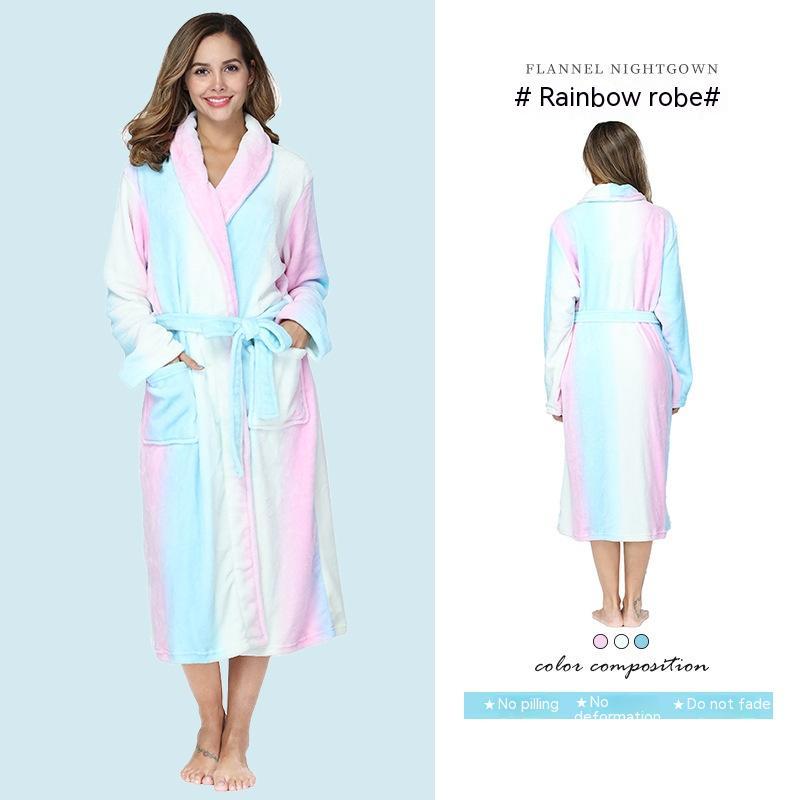 Flannel Couple Lapel Solid Print Nightgown