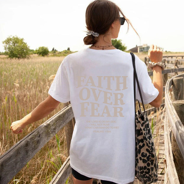"Faith Over Fear" Letter Printed T-shirt Women's Fashion