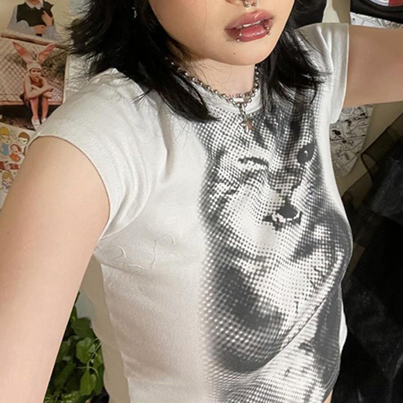 Women's Street Style Cat Printing Short-sleeved T-shirt