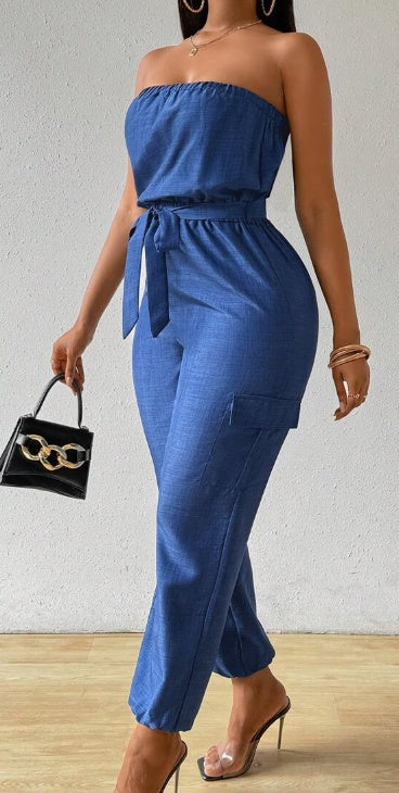 Women's Denim Casual Strapless Jumpsuit