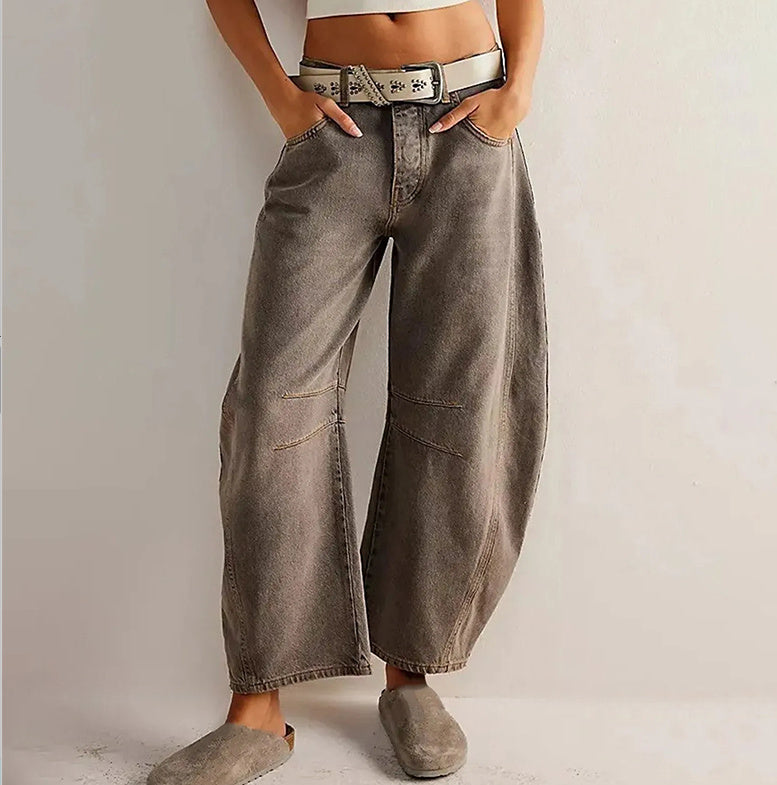 Women Casual Baggy Mid Waist Denim Jeans