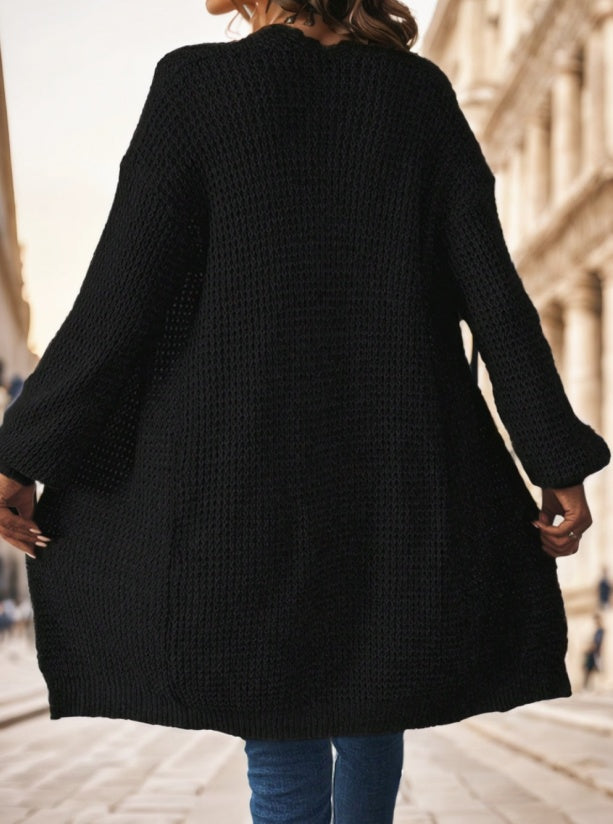 Solid Drop Shoulder Cardigan Long Sleeve Tops